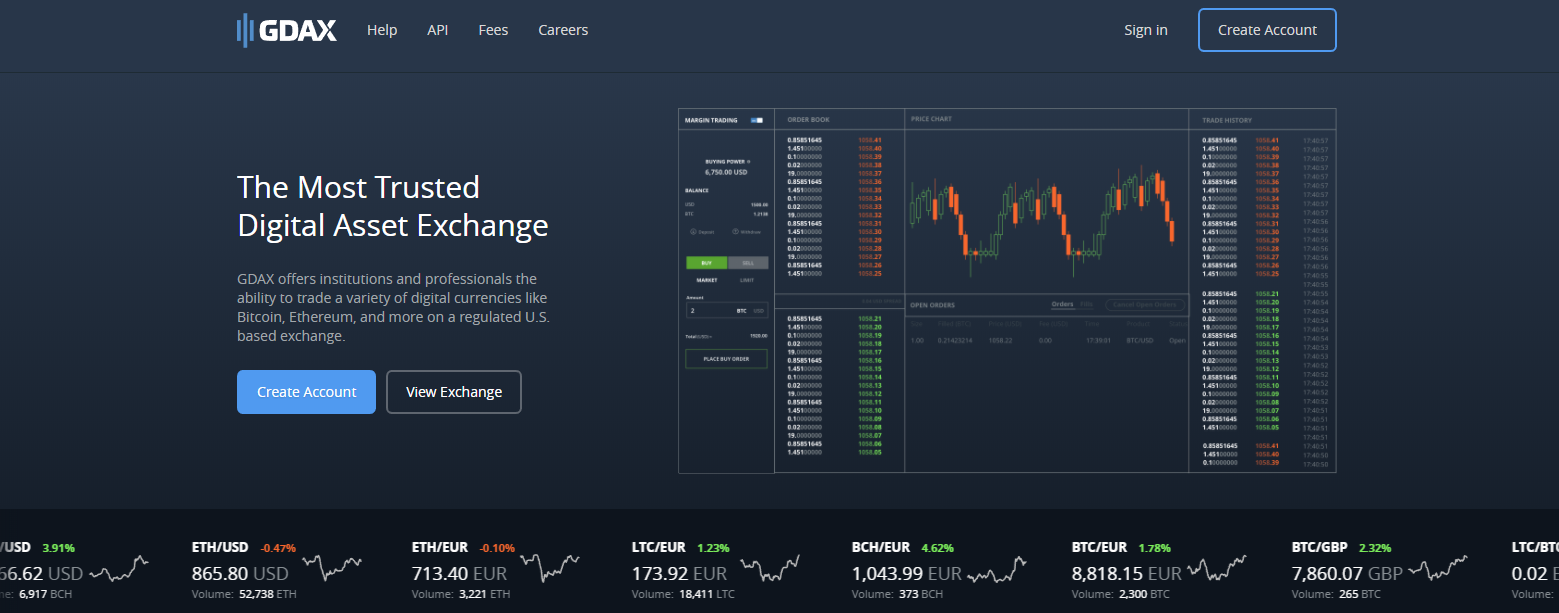 Homepage Gdax.com